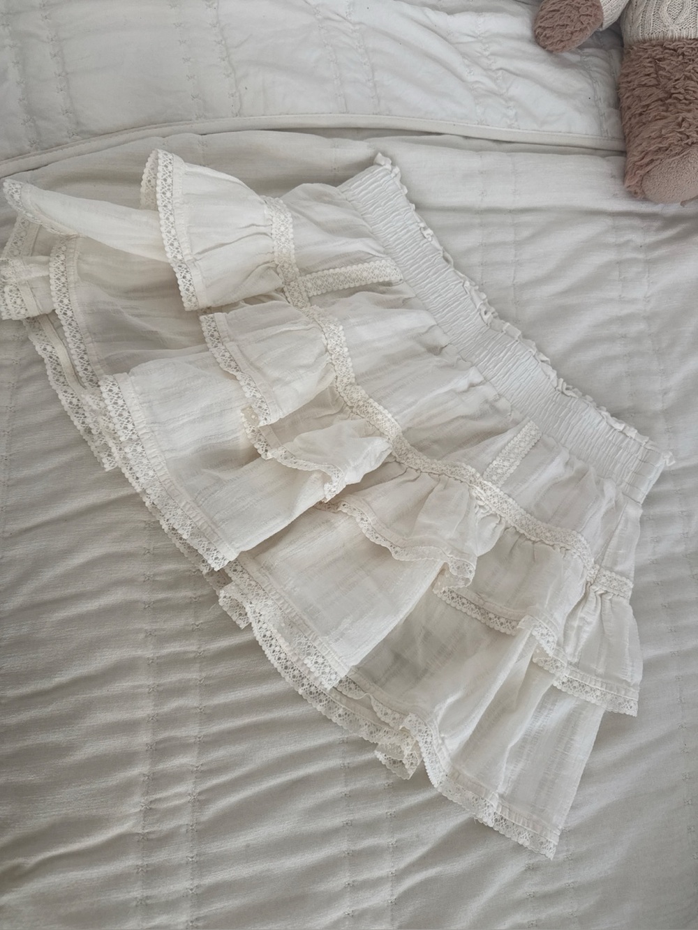 Pink Victoria Secret ivory Tiered Ruffle Mini Skort